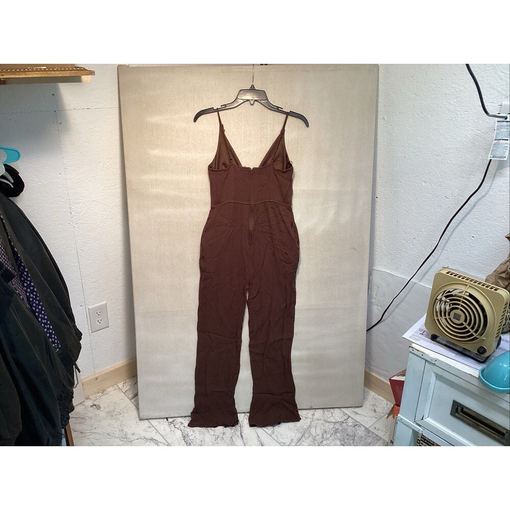 Francesca’s audrey parks jumpsuit sz S brown pockets adjustable straps - Picture 2 of 14